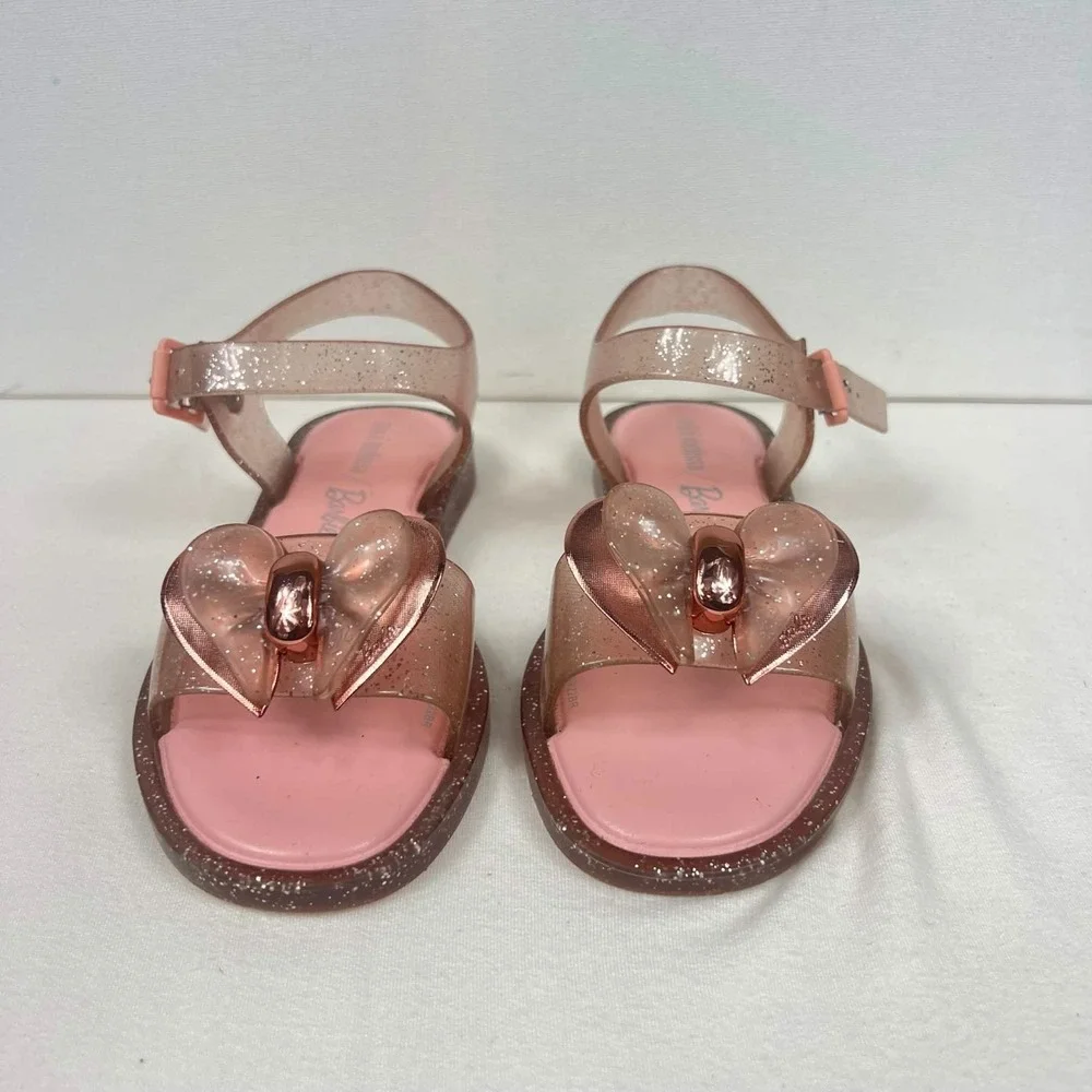 GUC Mini Melissa Barbie Pink Glitter Heart Bow Jelly Sandals Melflex Girls Sz 3